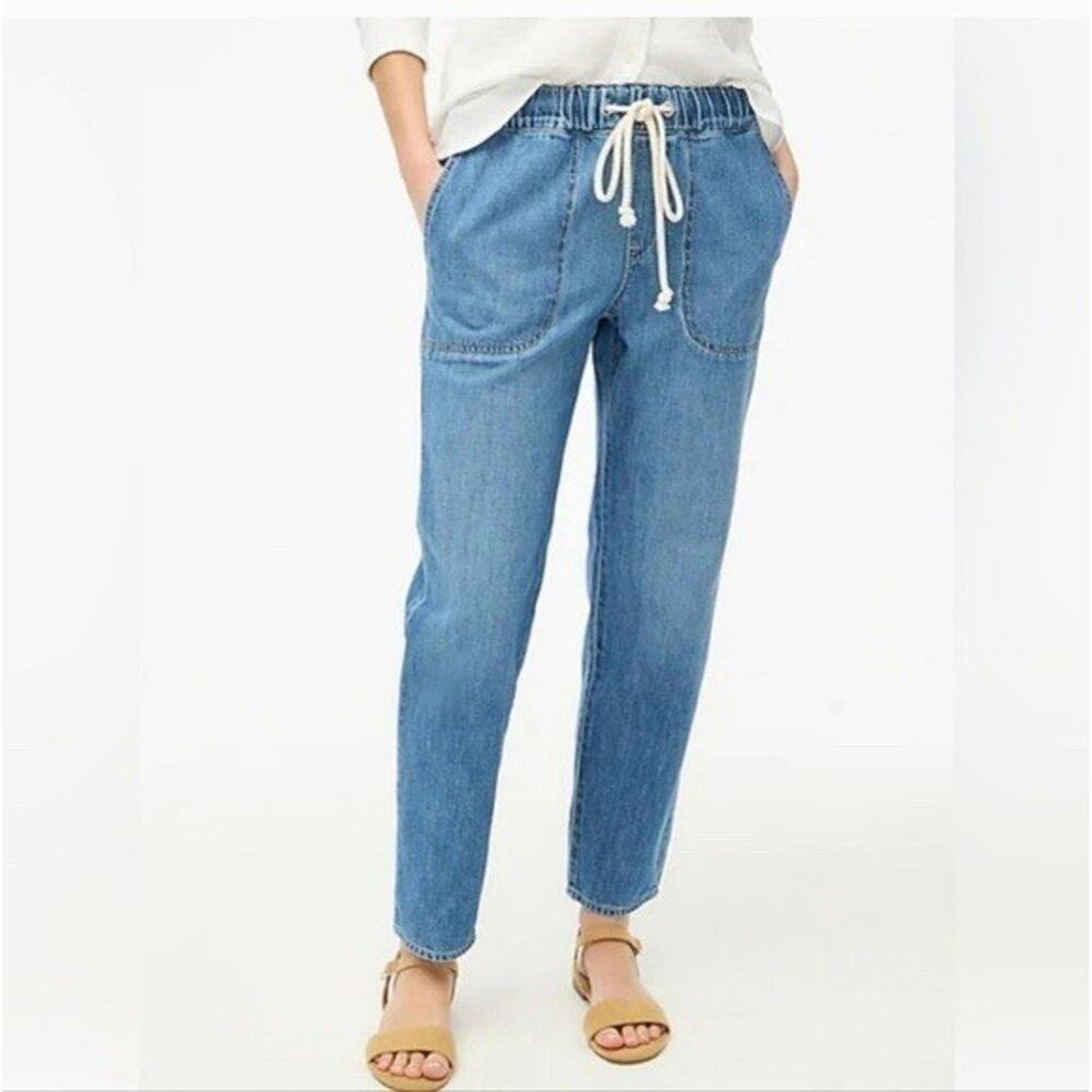 J.Crew Pull On Denim Jean Joggers Sz. 31 Elastic Waist Rope Tie Drawstring NWT